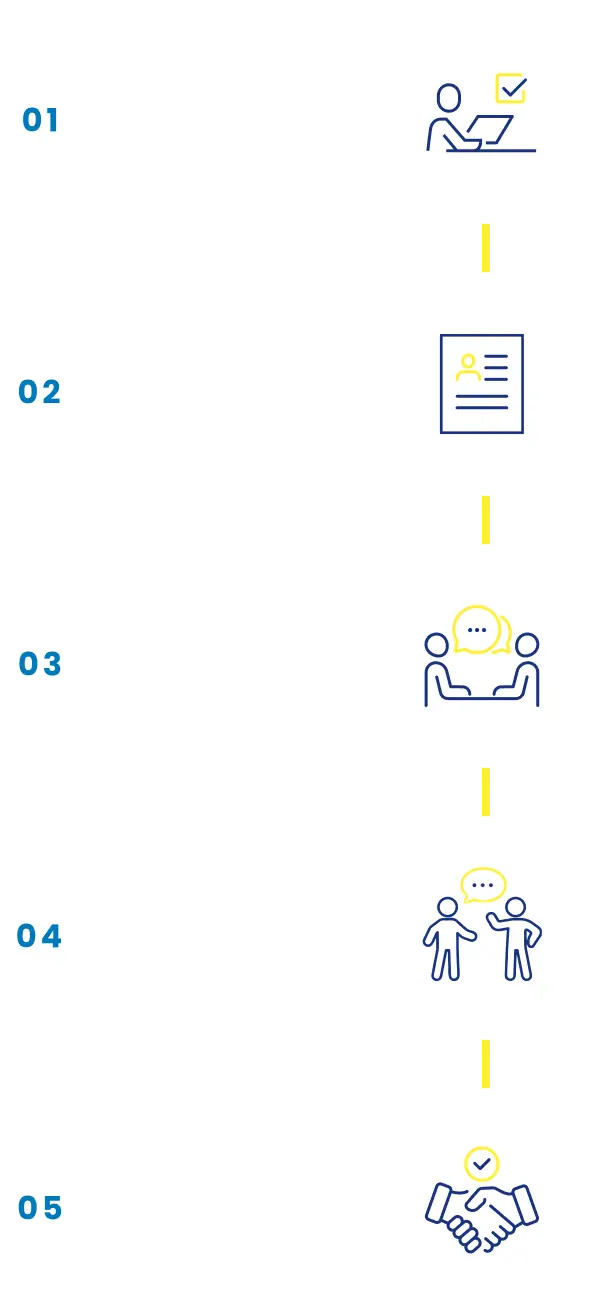採用フロー（01応募、02書類選考、03面接、04一日入社体験、05内定）